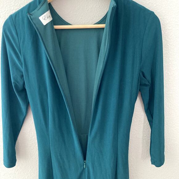 Eliza J Faux Wrap Ruched Jersey Sheath Dress - Green - 6 - Picture 4 of 9